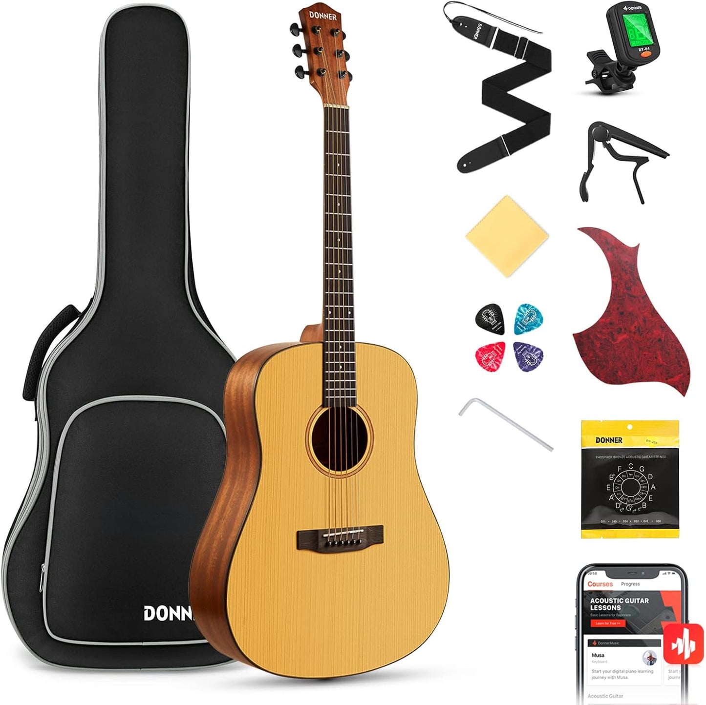 Donner Adult Acoustic Guitar Bundle - All-Inclusive Starter Kit
