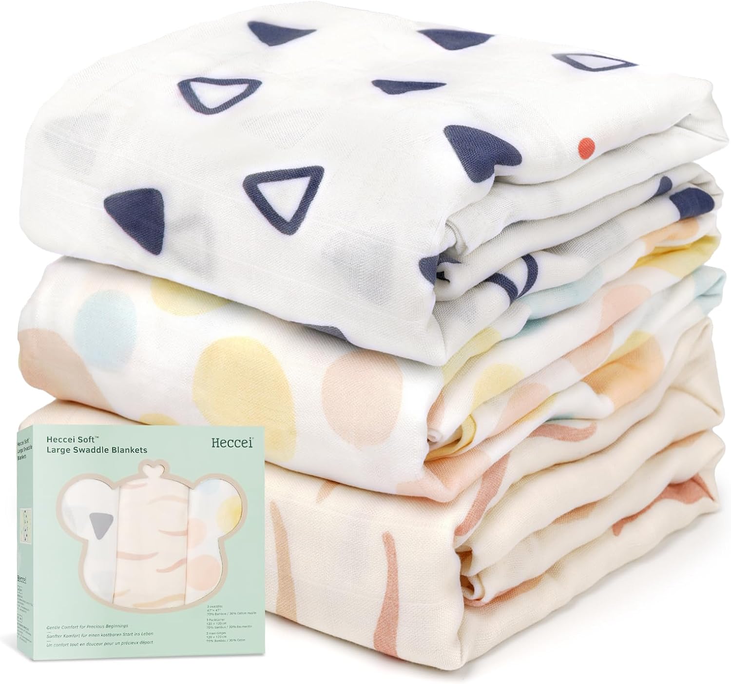 HECCEI Baby Swaddle Blankets - Soft Bamboo Cotton Muslin