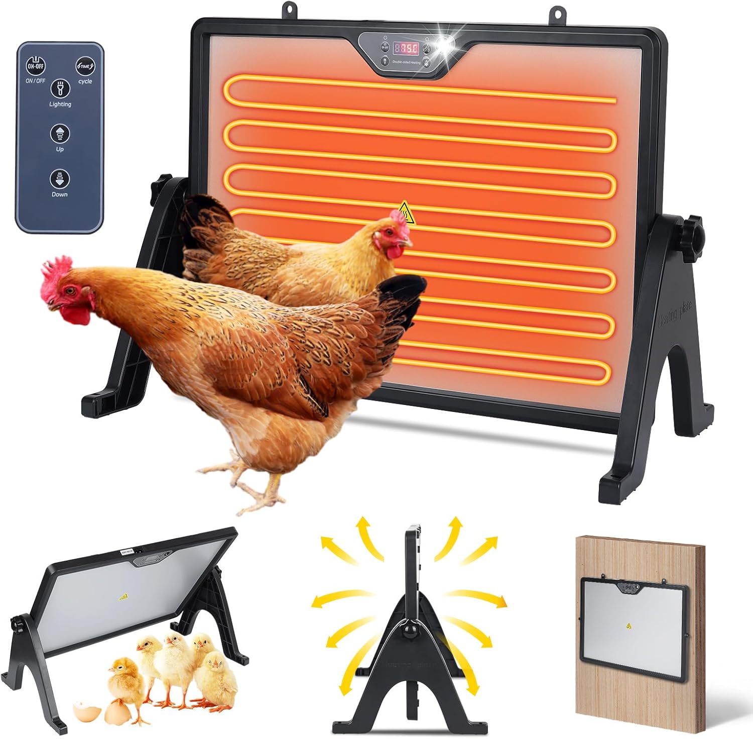 180W Radiant Coop Heater: Remote Control, Adjustable Temp
