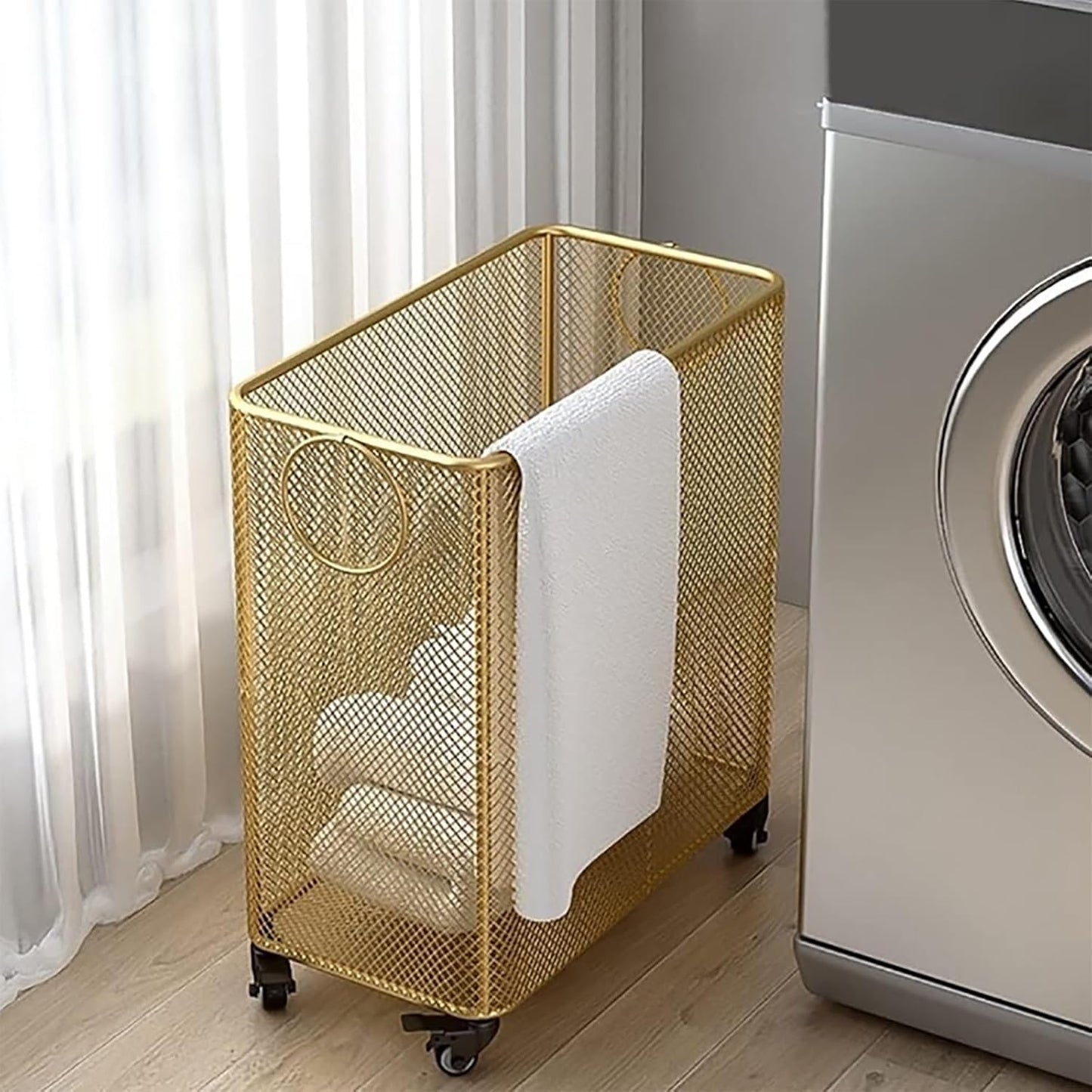 Gold Rolling Laundry Basket - Effortless Mobility