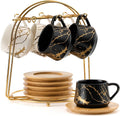 LUKA Ceramic Espresso Cups Set of 6 with Saucers and Stand