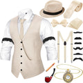 Neer 1920s Men Costume Accessories Outfit with Gangster Vest Hat