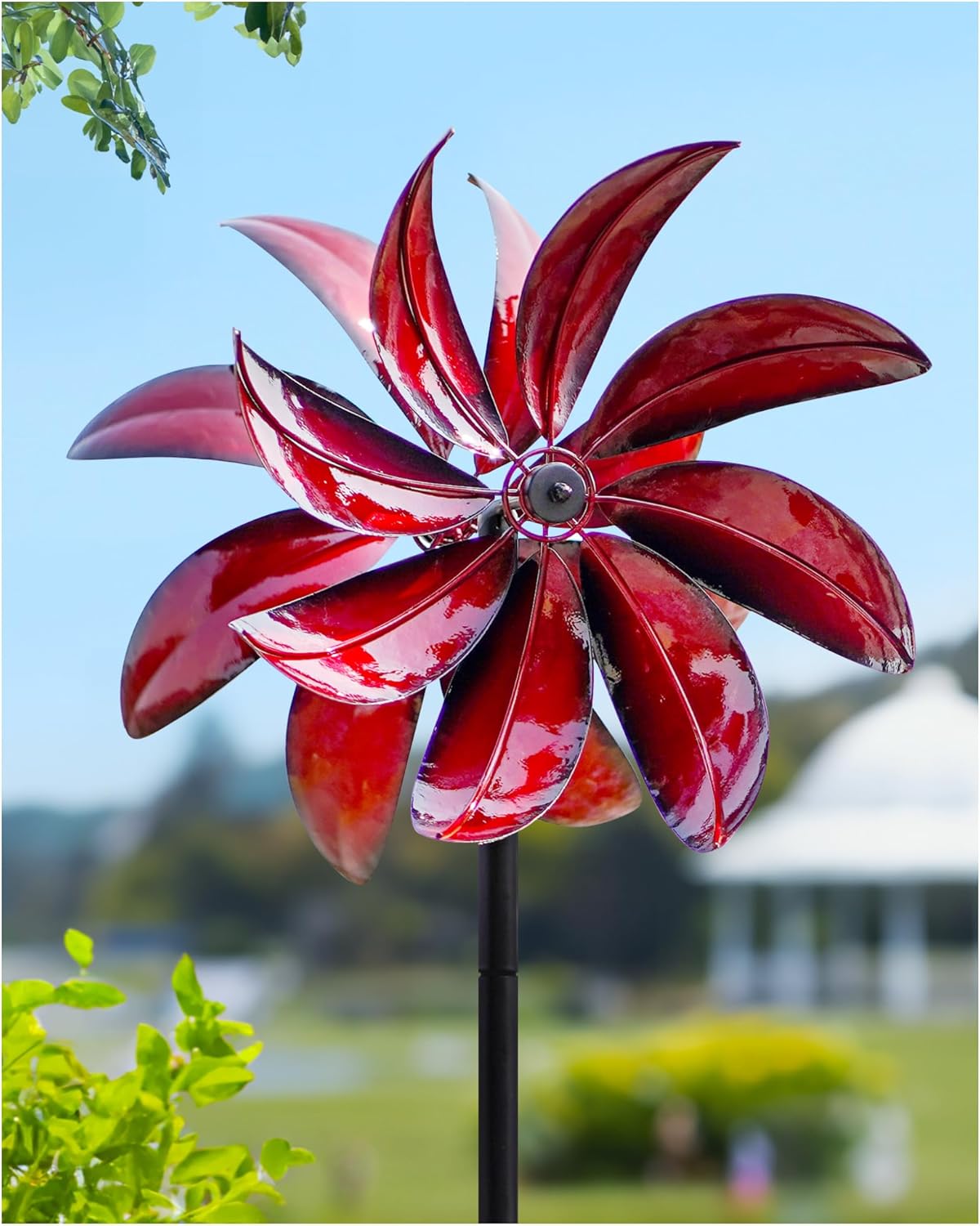 Red Metal Wind Spinners Outdoor for Yard and Garden Decor