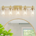 5-Light Modern Vanity Lights Over Mirror Brushed Brass Bathroom Sconce