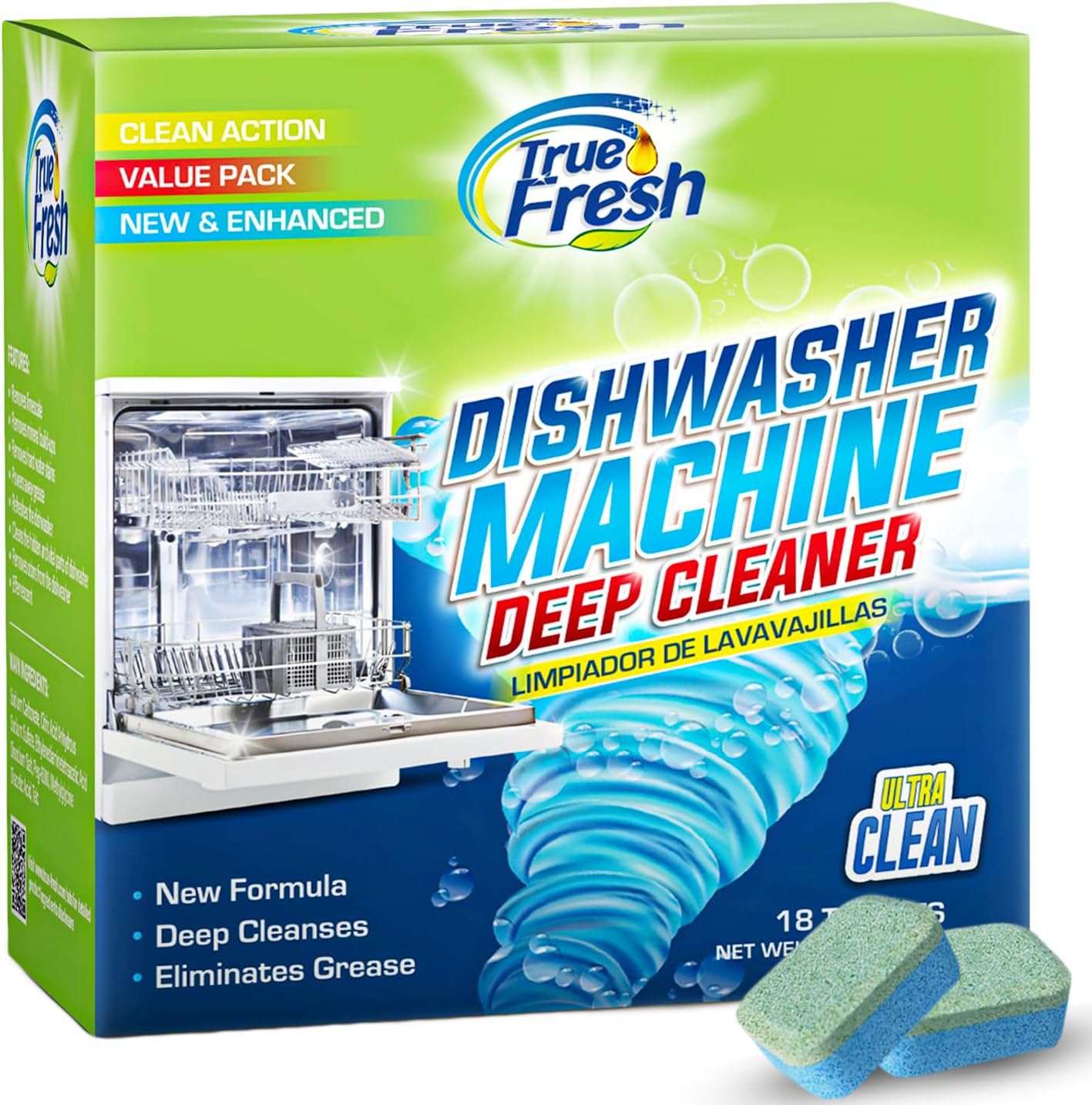 18-Pack True Fresh Dishwasher Tabs - Removes Stains & Buildups