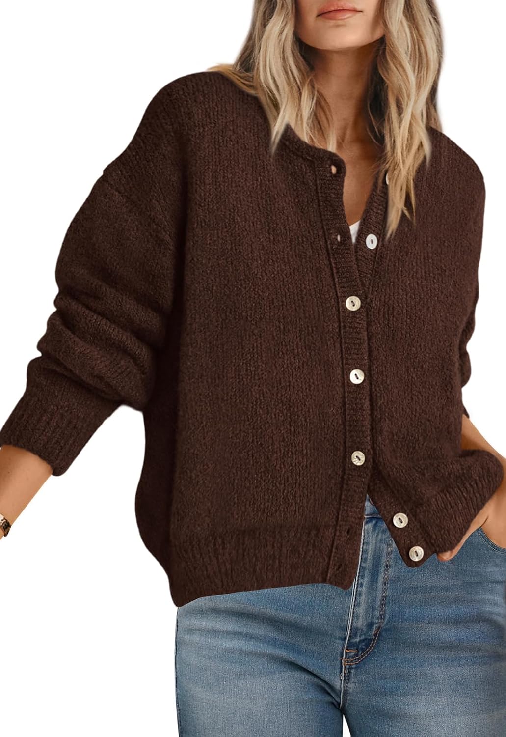 PRETTYGARDEN Long Sleeve Crewneck Cardigan Sweater for Women