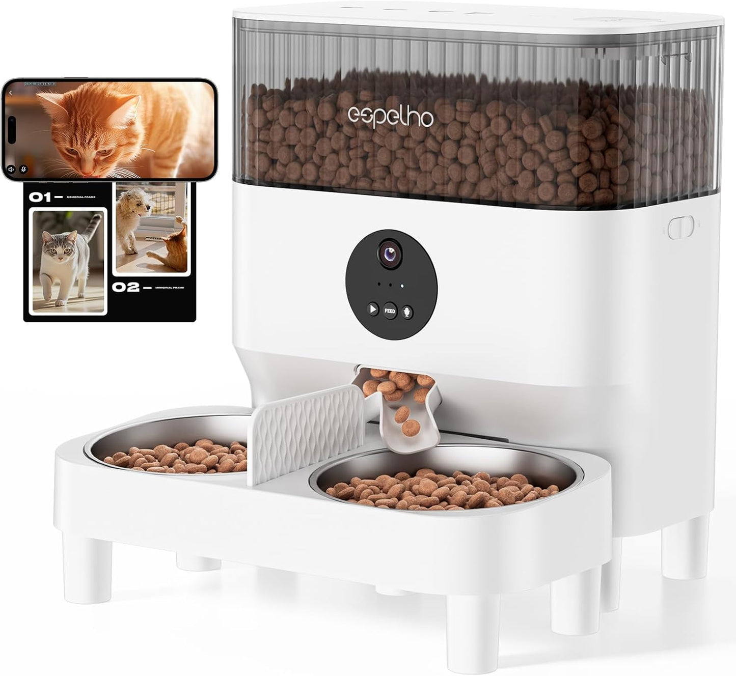 Smart Dual Cat Feeder with Camera: WiFi HD & Night Vision