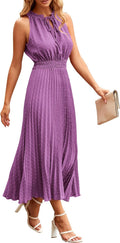 Women's Midi Swiss Dot V Neck Sundress - Flowy Ruffle Midi