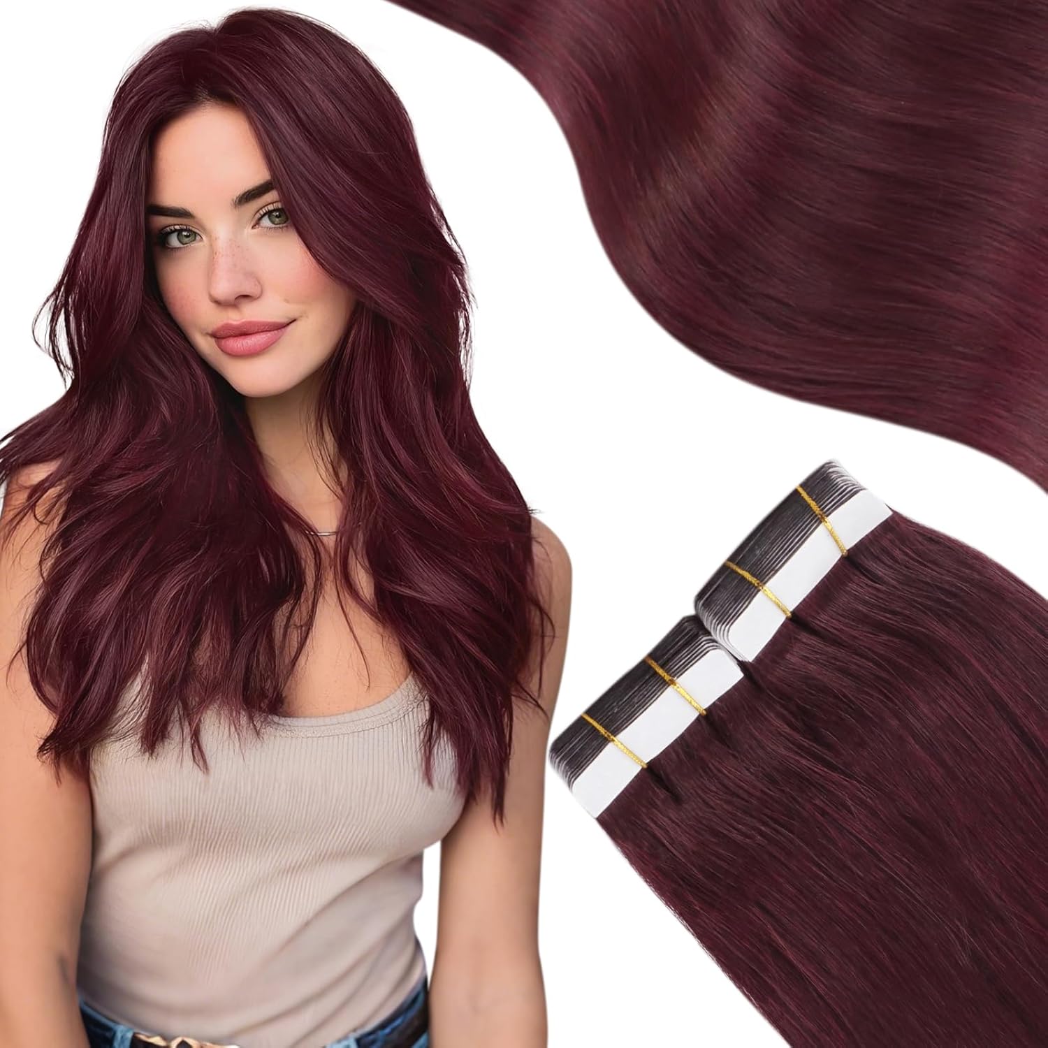 Moresoo Burgundy Tape in Hair Extensions for Stunning Looks