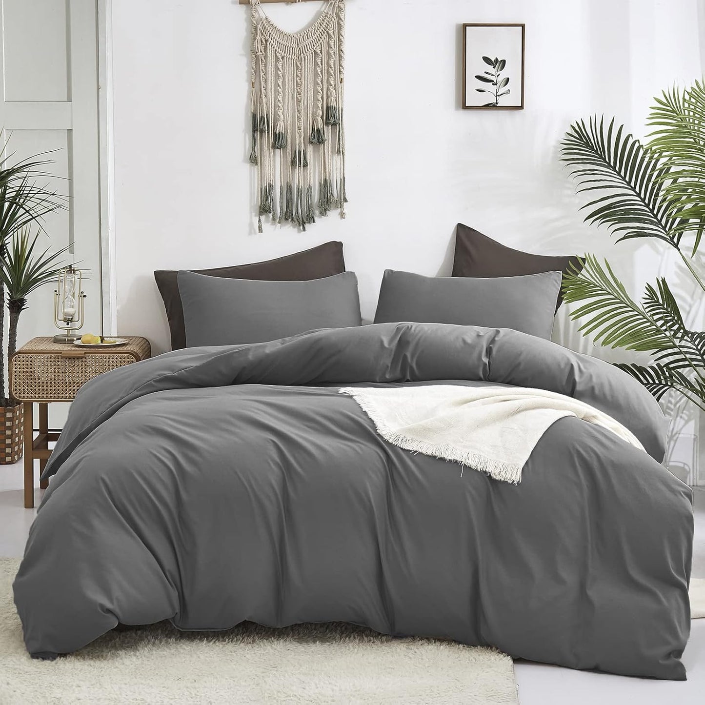 Luxlovery Grey Comforter Set for California King Bed - Modern Style