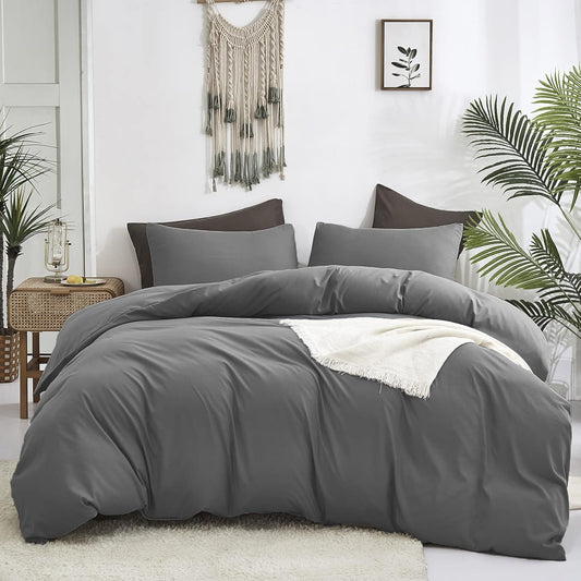 Luxlovery Grey Comforter Set Queen Soft Breathable Bedding 3PCS