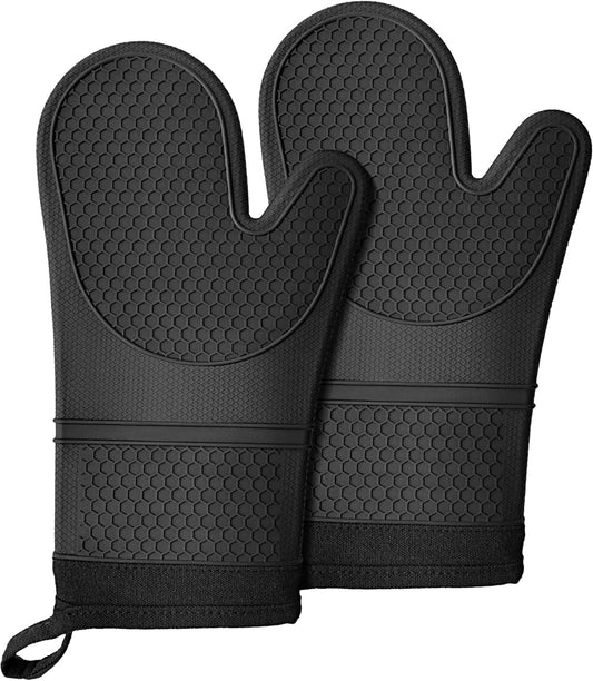 Lazebox Extra Long Silicone Oven Mitts: Heat & Slip Resistant Gloves
