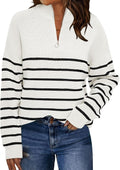 Women's Quarter Zip Striped Oversized Sweater - Mock Turtleneck Cozy