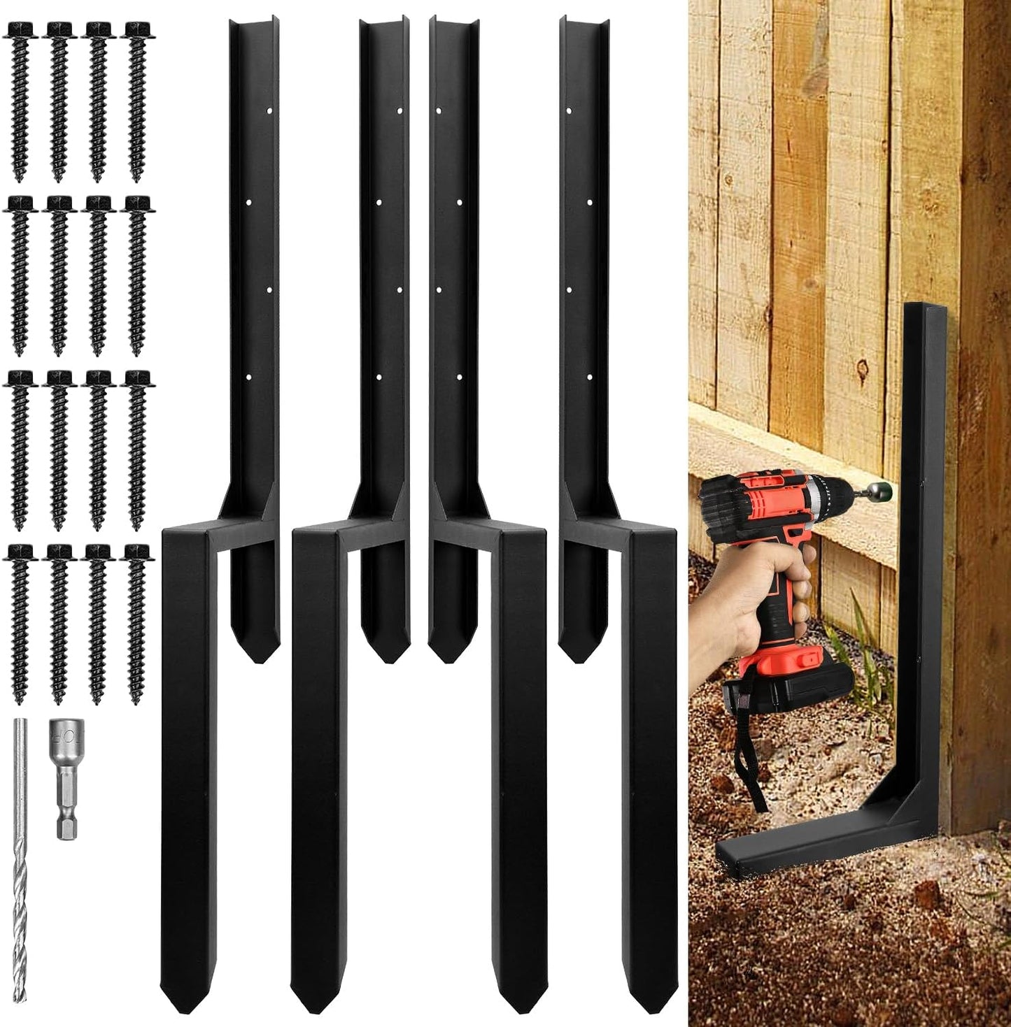 3.42 FT Heavy Duty Steel Fence Post Repair Kit for Wood Fences