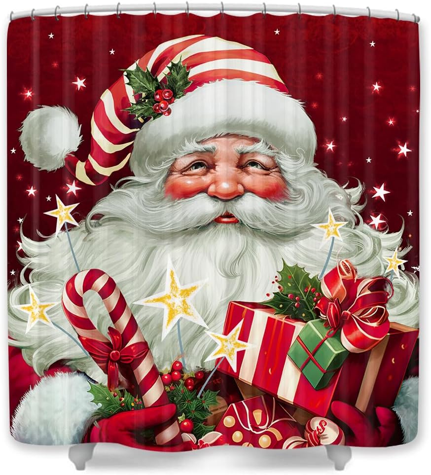 Retro Santa Christmas Shower Curtains - Festive Bath Decor