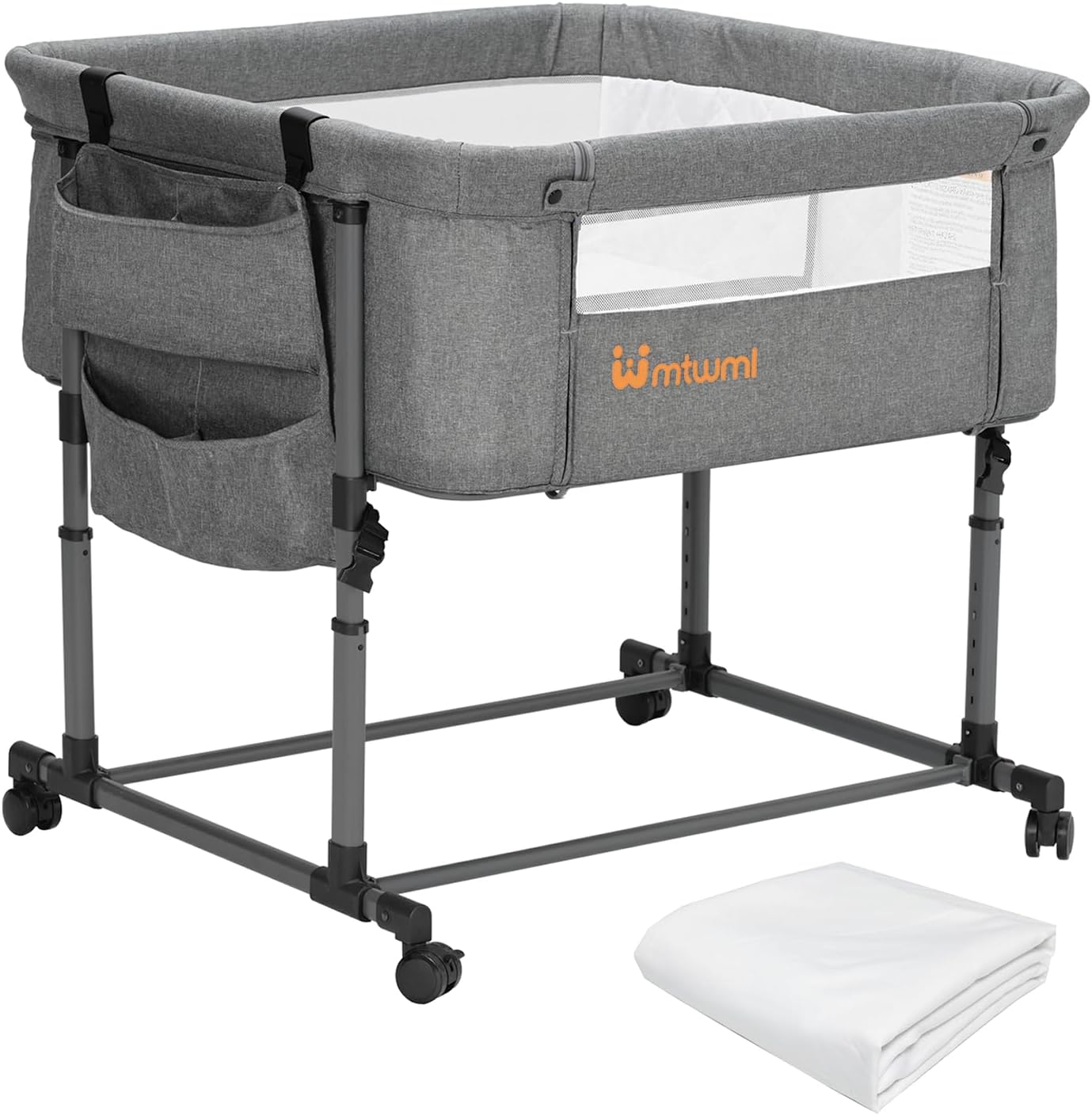 MTWML Twin Bassinet for 2 Babies - Portable Crib with Storage