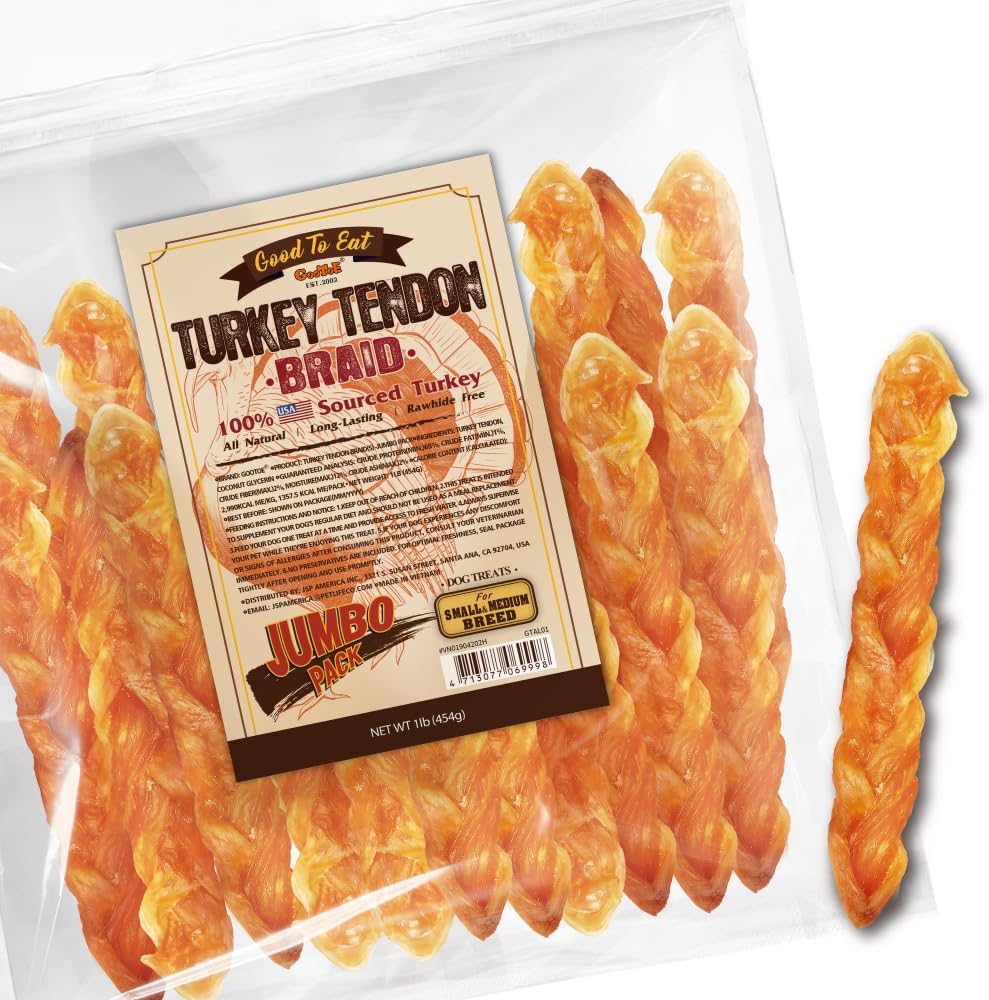 Gootoe Turkey Tendon Dog Treats for Medium Dogs - Natural Chews