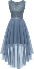 Women's Sequin Hi-Low Cocktail Dress - V Neck Sleeveless
