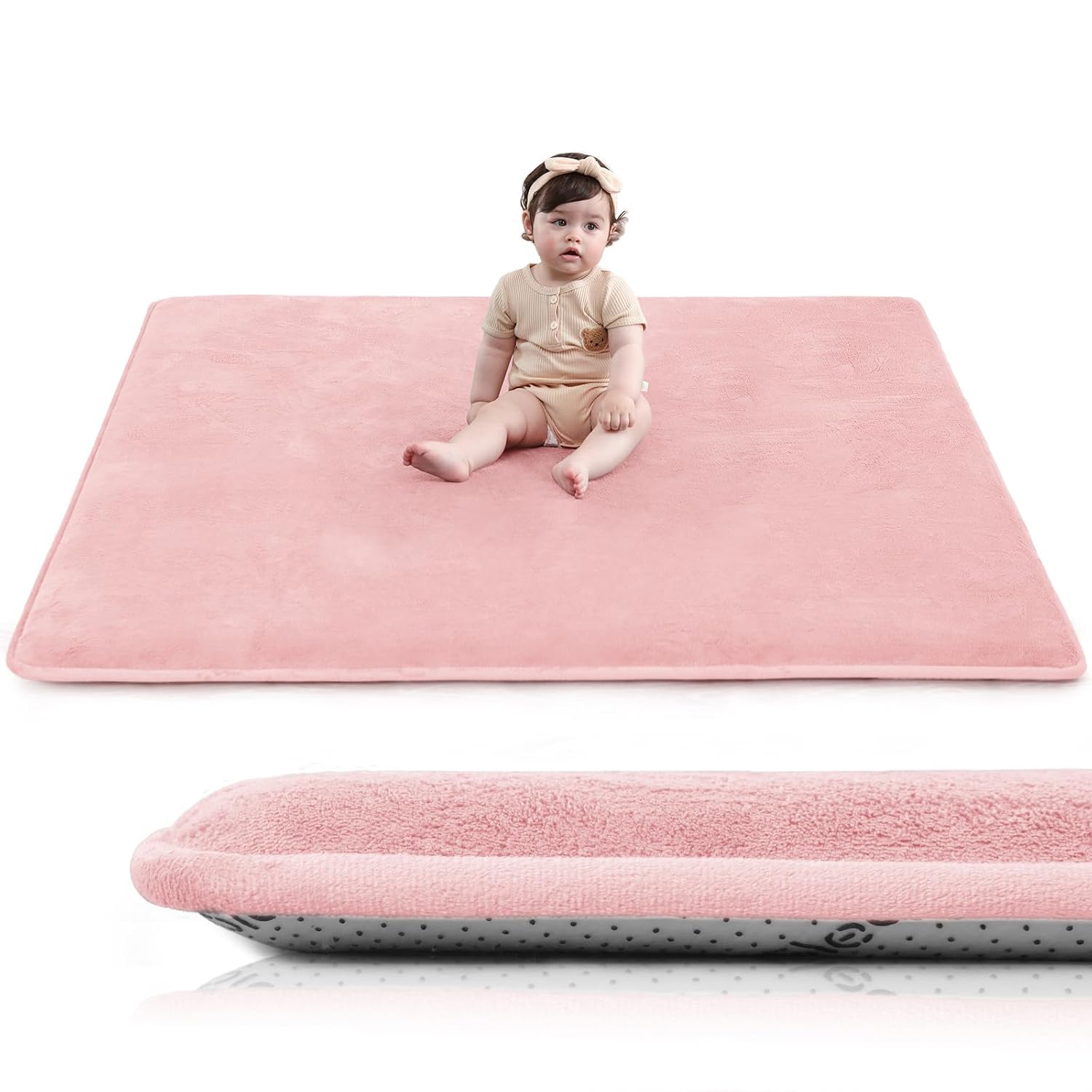 Baby Play Mat for Floor, Soft Coral Velvet 50in Playpen Mat