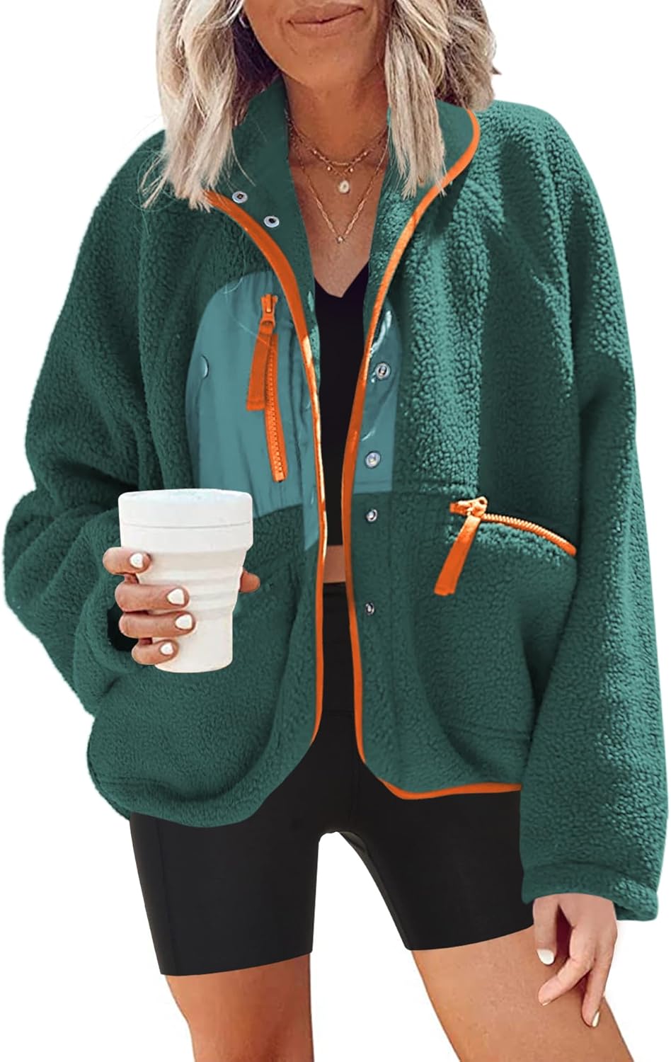 Nirovien Womens Fuzzy Fleece Jacket for Cozy Winter Style
