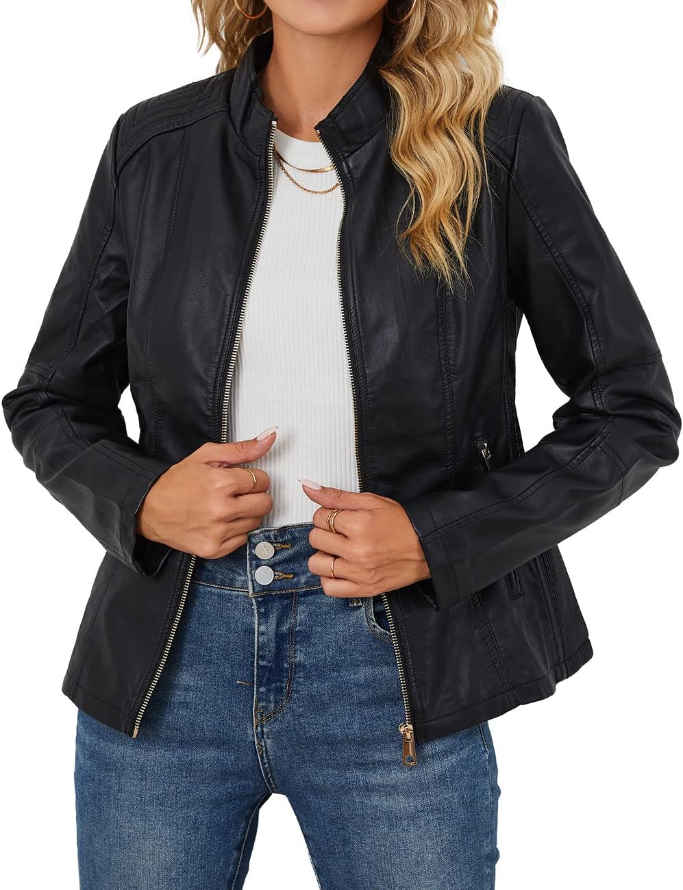 Faux Leather Jacket for Women - Stylish Motorcycle Bomber Coat