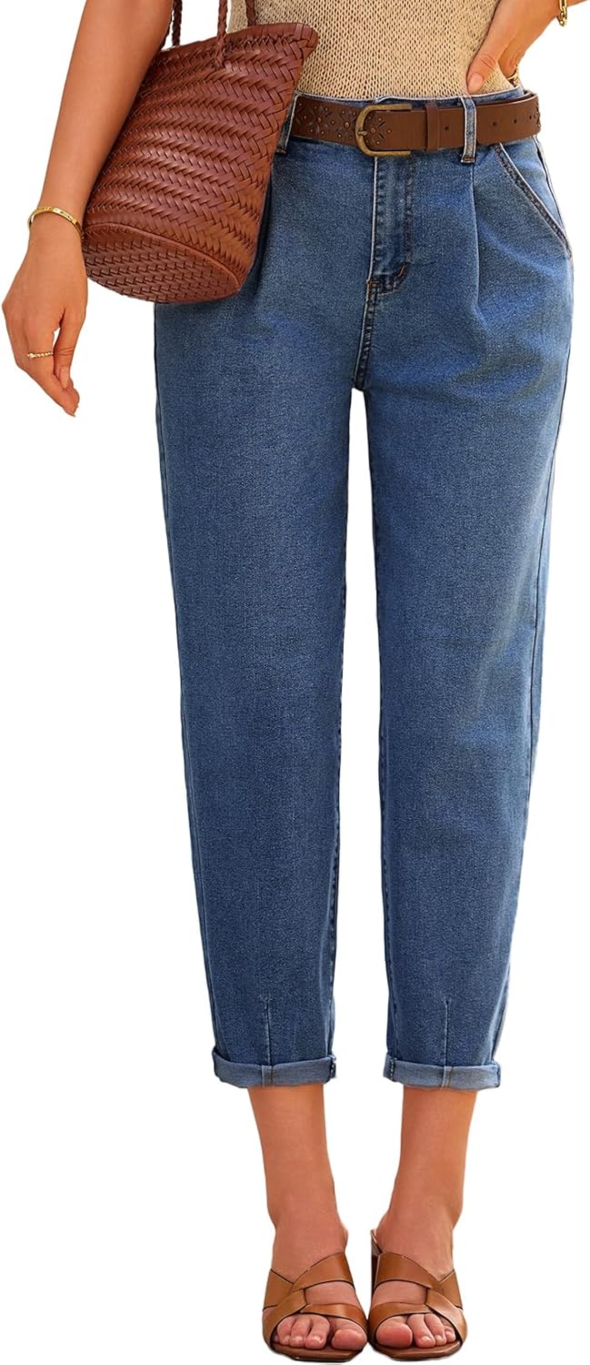 EVALESS Womens Baggy Jeans High Waisted Stretchy Boyfriend Pants