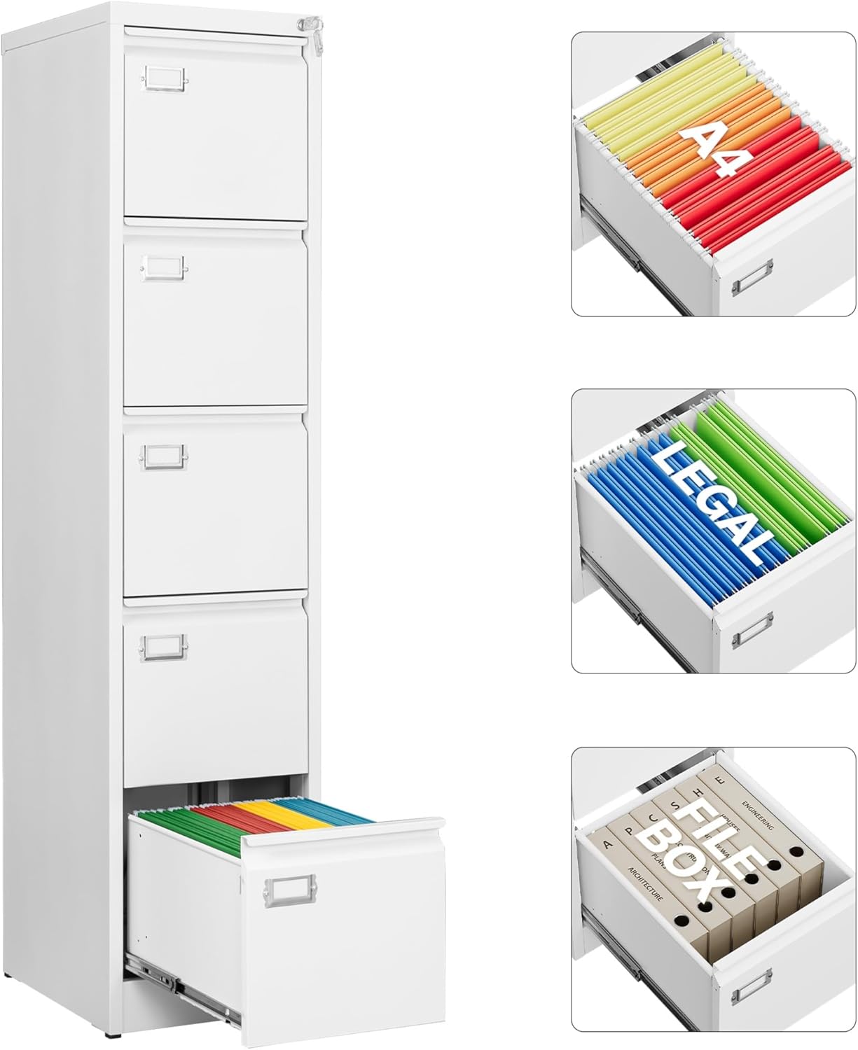 SISESOL 5 Drawer File Cabinet with Lock for Home Office Use
