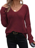 Womens Hollow Knit V Neck Off Shoulder Sweater - Lightweight Fit