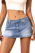 ELLEVEN Low Rise Denim Mini Skirt - High Stretch Y2k Micro Skort