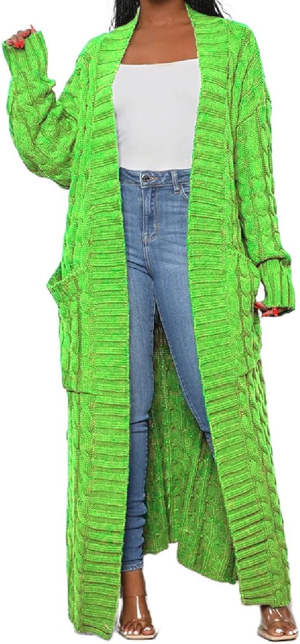 Womens Stylish Cable Knit Dual Chunky Cardigan with Pockets