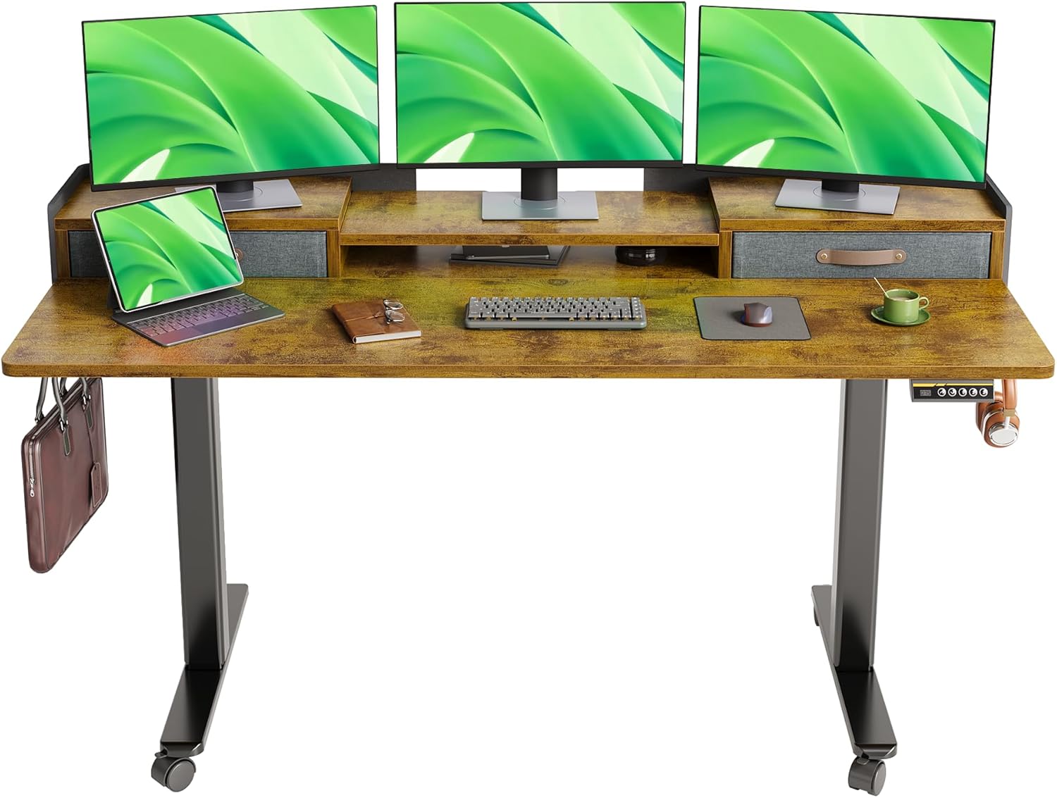 Claiks Adjustable Electric Standing Desk with Drawers and Shelf