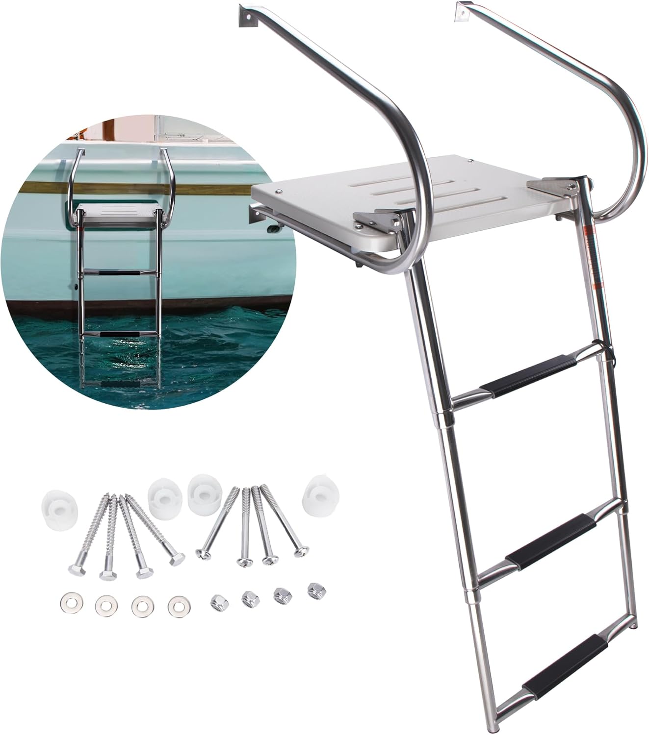 3-Step Boat Ladder with Swim Platform for Easy Water Access
