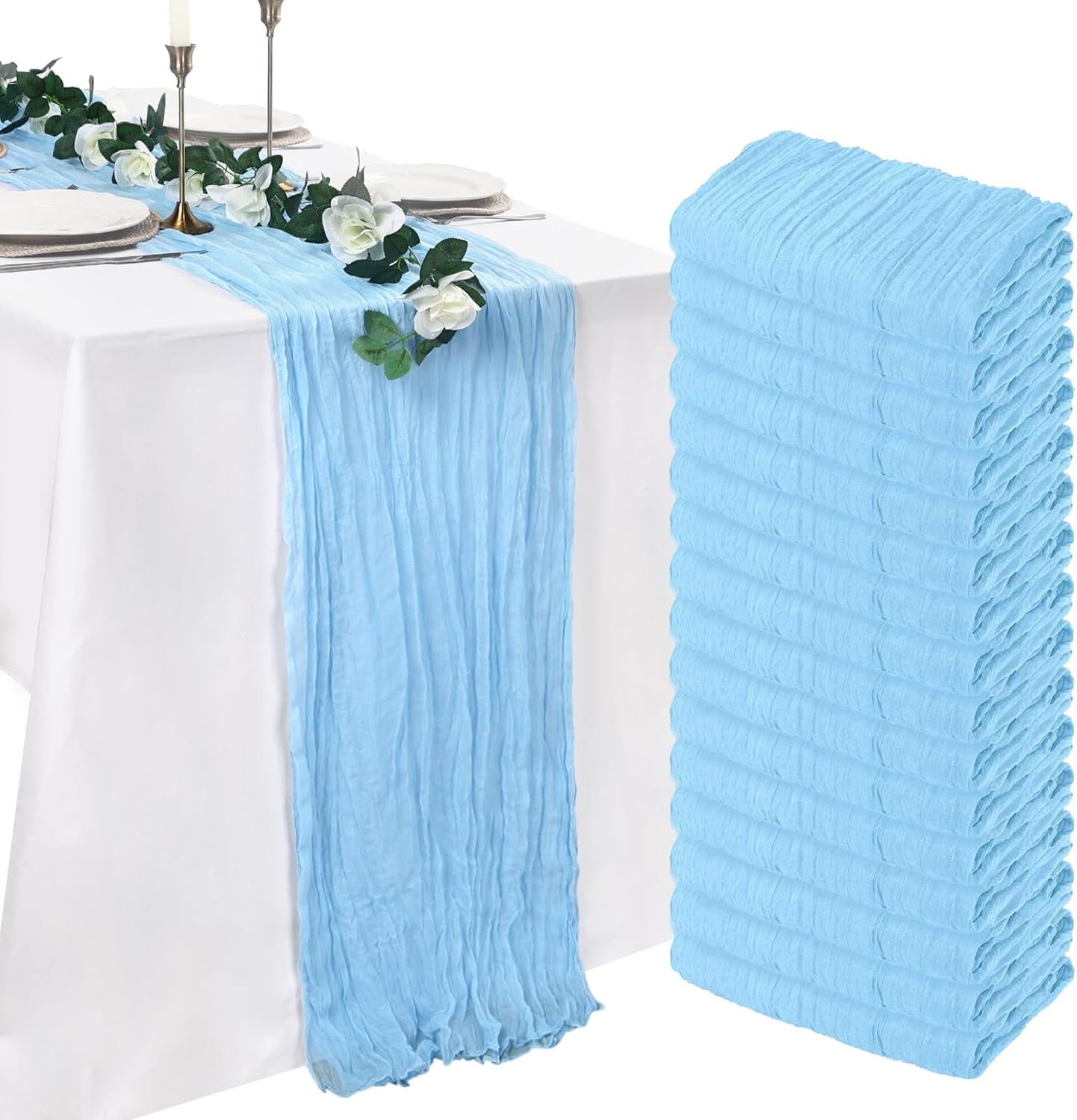 16 Pack Baby Blue Cheesecloth Table Runner for Elegant Decor