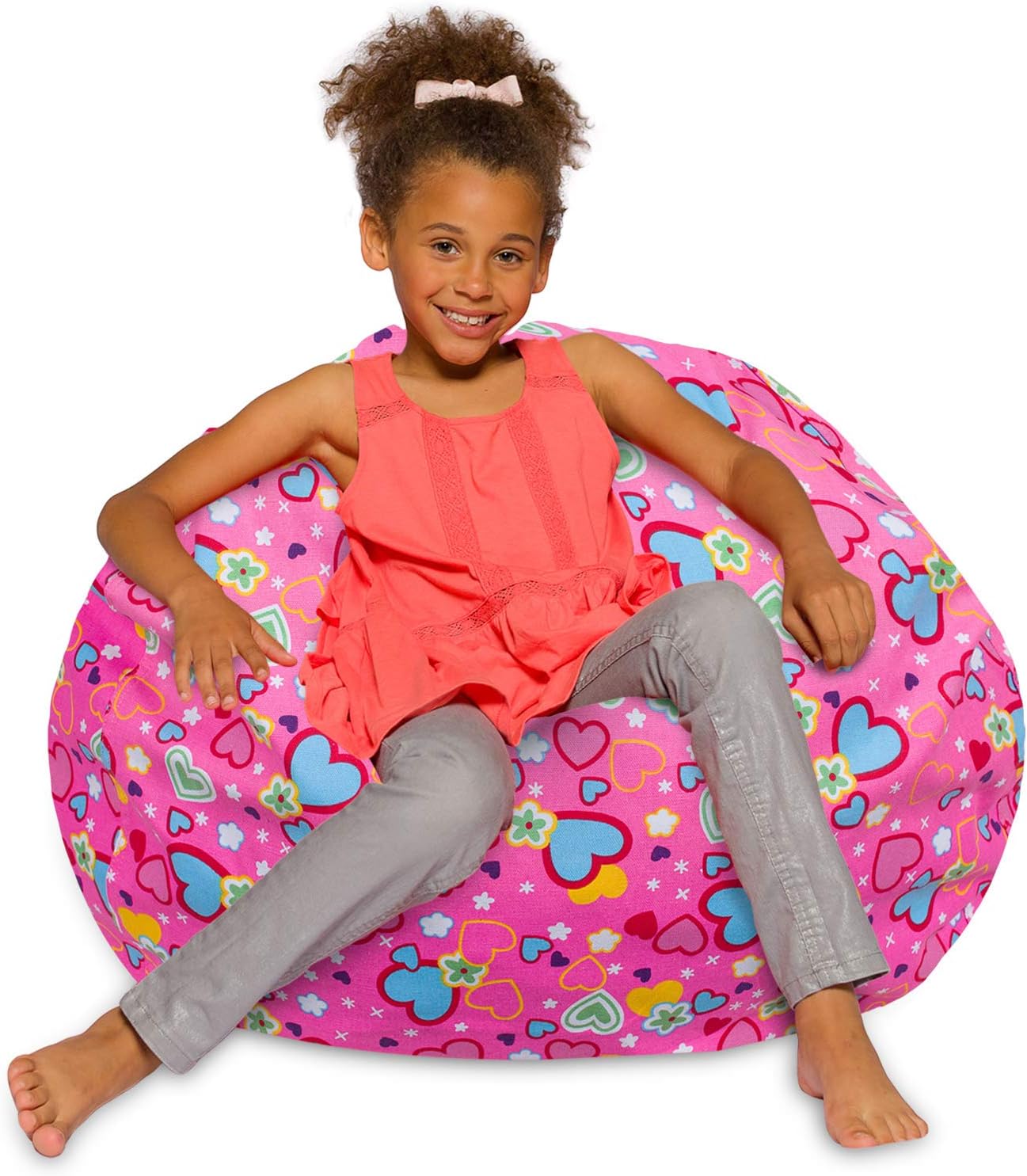 Multi-Colored Hearts Bean Bag 38in - Washable Cover