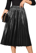 Pleated Midi Skirt Aline Long High Elastic Waisted Swing Skirt Night