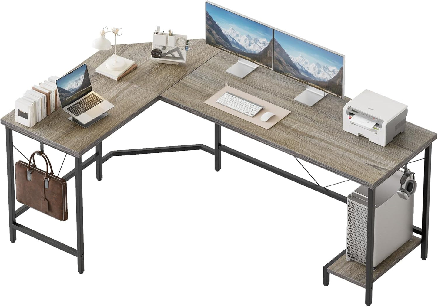 L Shaped Gaming Desk for Home Office with CPU Stand and Stability