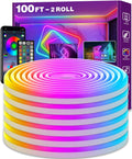 100Ft Neon Rope Lights Flexible LED Strip - App + Remote Control