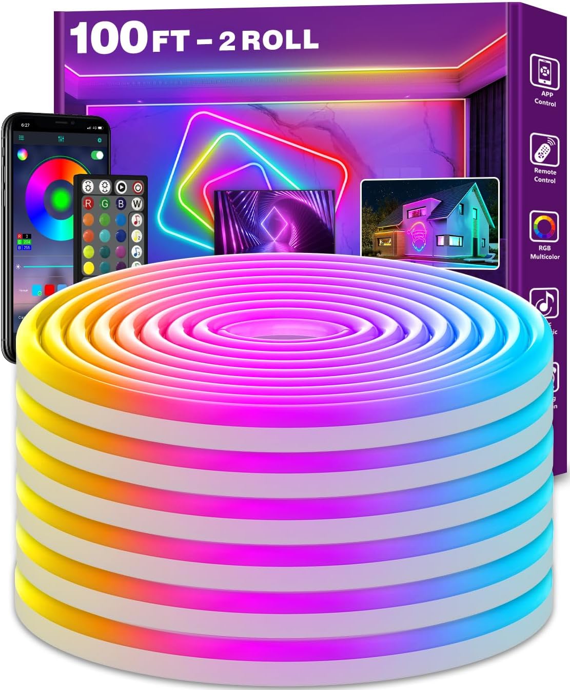 100Ft Neon Rope Lights for Immersive Indoor and Outdoor Decor