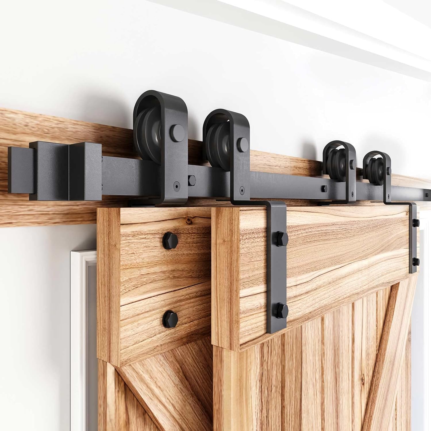 EaseLife 6.6FT Bypass Double Sliding Barn Door Hardware Kit