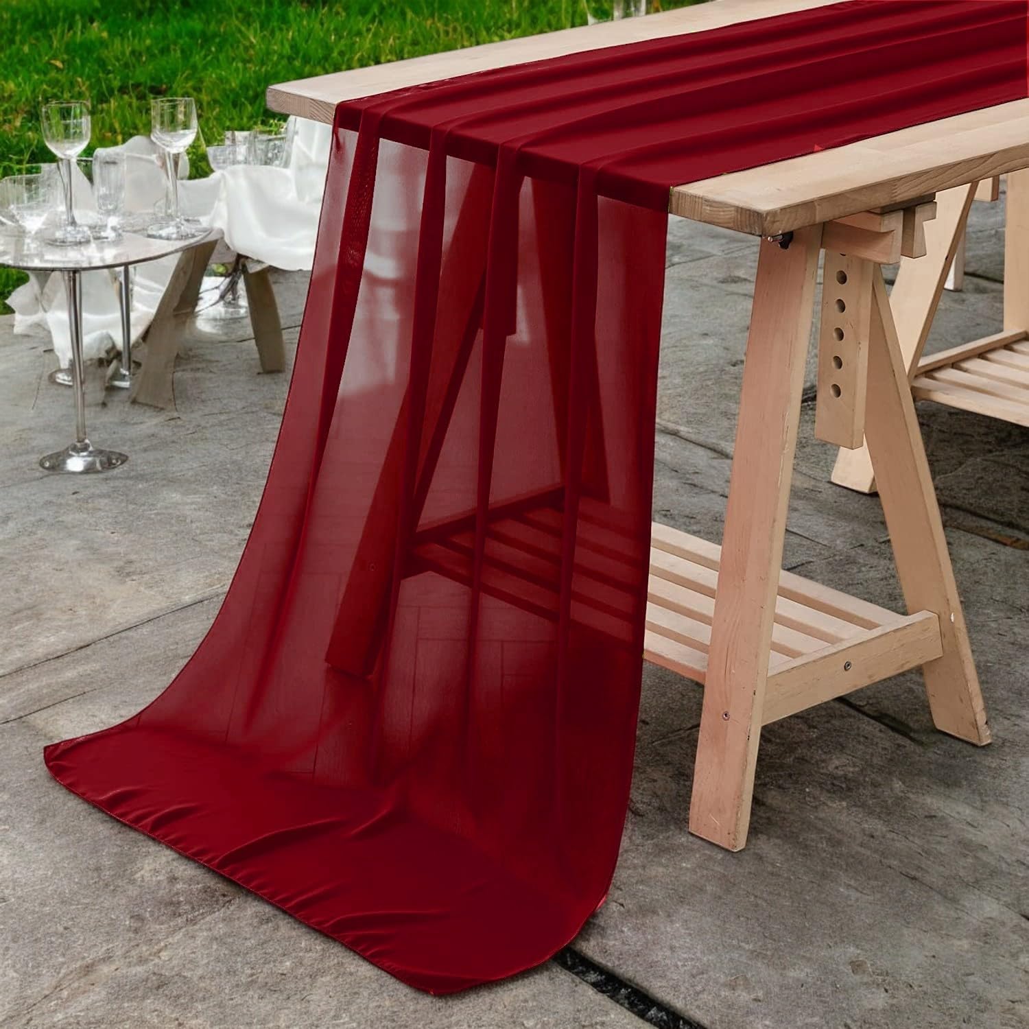 MDS Pack of 12 Maroon 10ft Chiffon Table Runners for Events