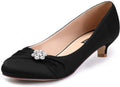 Women Closed Toe Comfort Kitten Heels Satin Rhinestone Pumps Women's