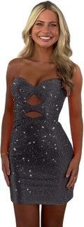 Sparkly Sequin Homecoming Dresses for Teens Strapless Mini 2025 back