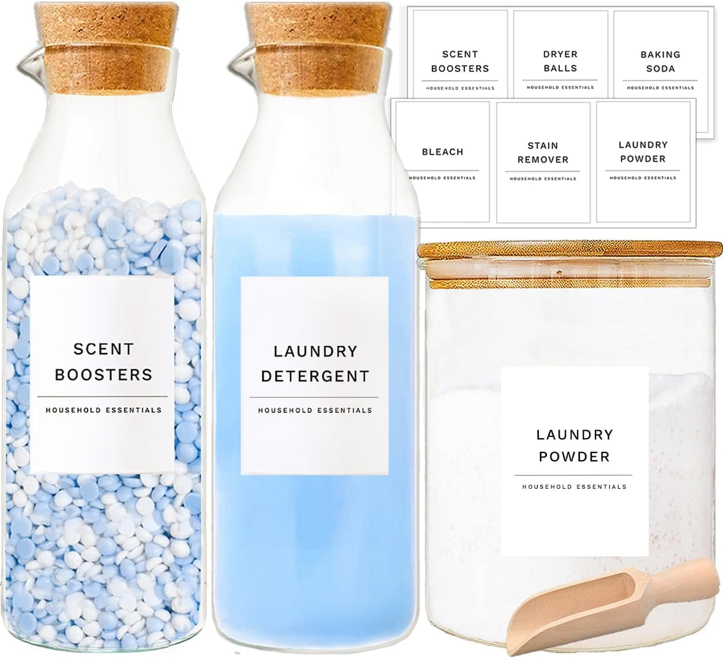 Glass Laundry Detergent Dispenser Set for Modern Laundry Rooms