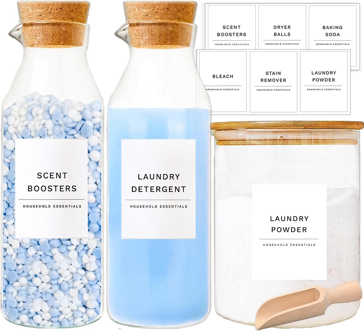 Glass Laundry Detergent Dispenser Set for Modern Laundry Rooms