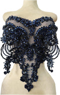 Handmade Rhinestone Lace Bodice Applique Patch - Deepblue
