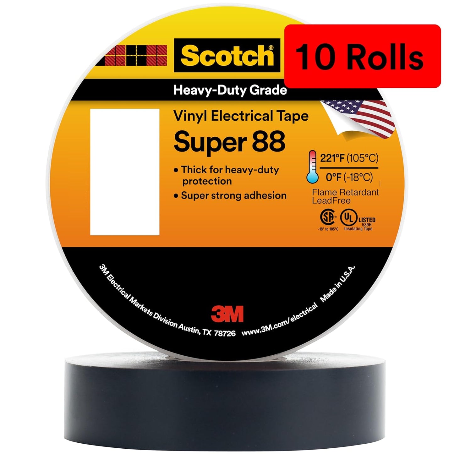 3M Scotch Vinyl Electrical Tape Super 88 for Heavy Duty Use