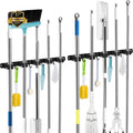 Broom and Mop Holder Wall Mount 5 Racks 4 Hooks - Heavy Duty Organizer