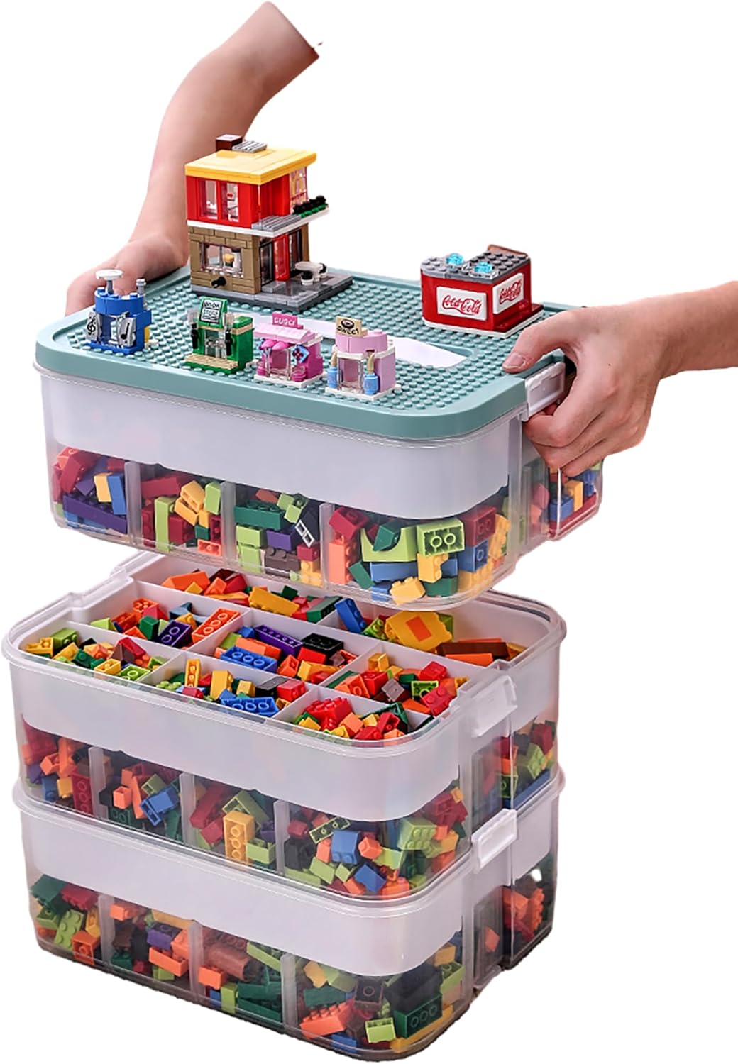 Plastic Storage Organizer for Lego Box with Adjustable Compartments