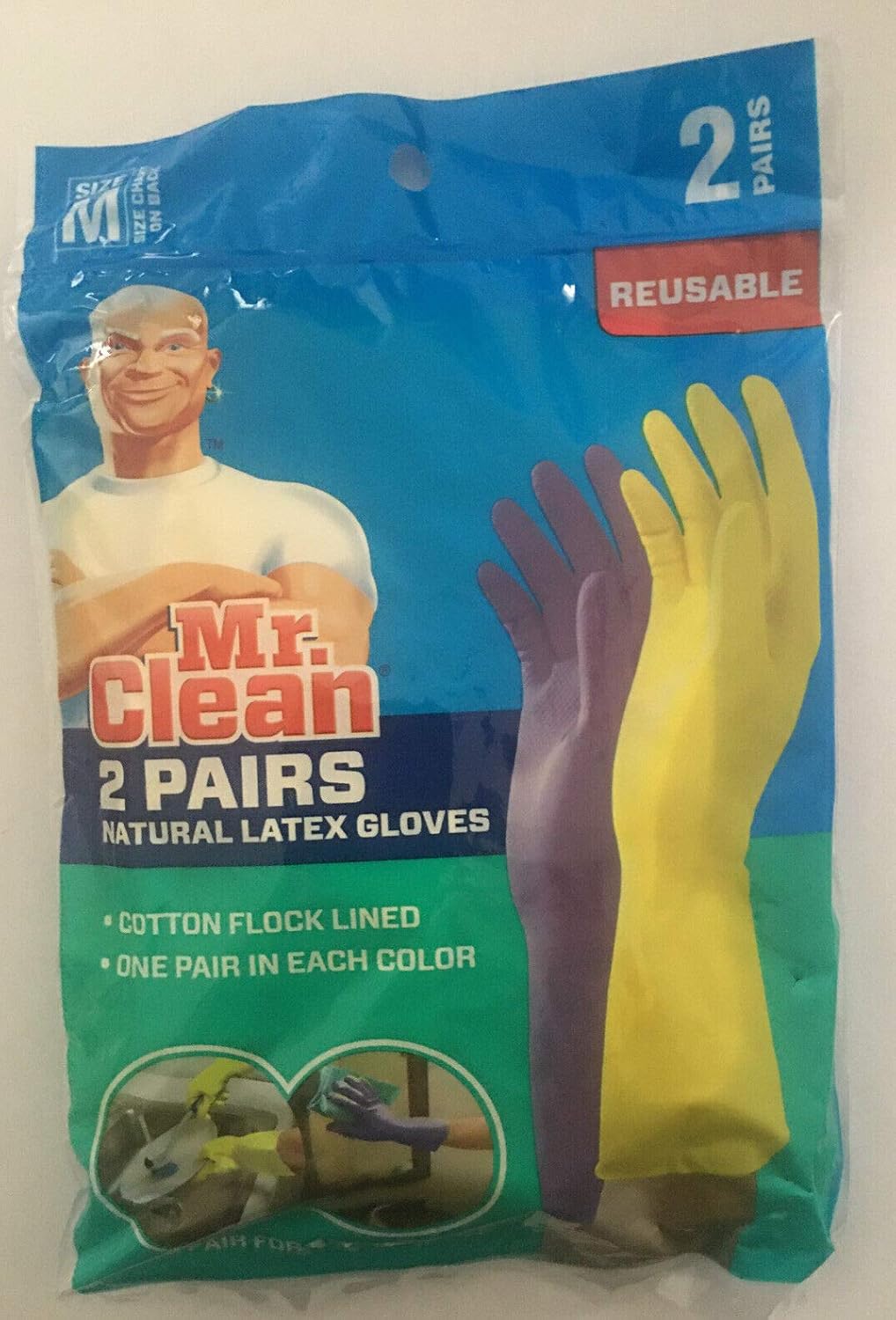 Mr. Clean Medium Reusable Latex Gloves - 2 Pairs for Double the Clean!