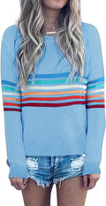 Women's Rainbow Colorful Striped Sweater - Soft Crew Neck Pullover